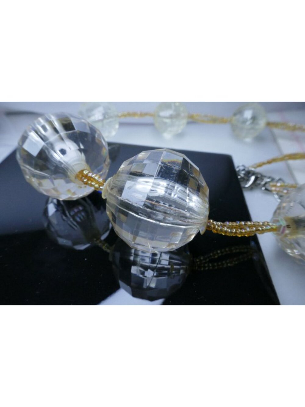 Vintage 80s Clear Faceted Lucite Bead Necklace Graduated Statement MCM 1.25" Orb - Picture 3 of 6